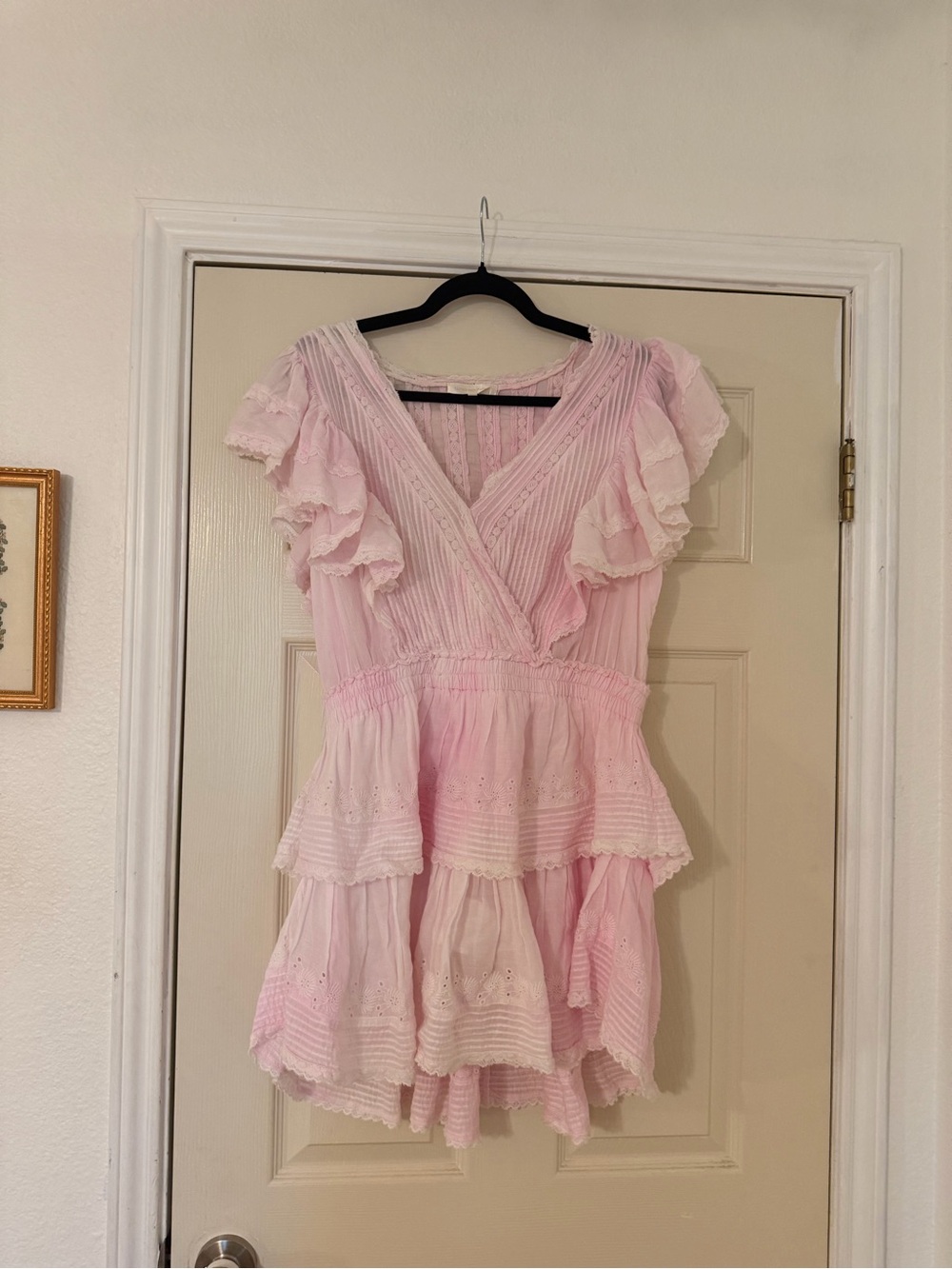LoveShackFancy Pale Pink Lace-Trim Dress